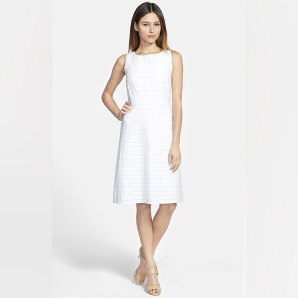 Lafayette 148 New York Laurette 100% Linen Dress Stripe White Size 12